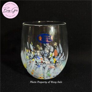 Murano White Cristal Vetro Eseguito Confetti Stemless Wine Glass